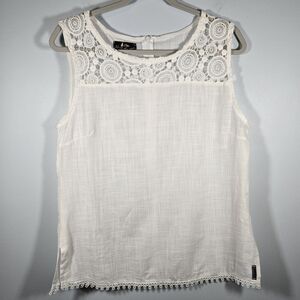 Blanc du Nil White Sleeveless Lace Trim Top Women’s Size Medium (T3) 100% Cotton